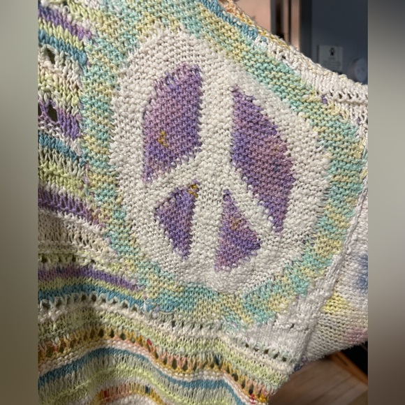 Free People Flower Child Poncho Sweater Hooded Tie Dye Patchwork size small - Picture 14 of 14